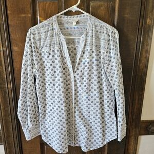 Soft Joie Cotton Cream Blouse with Navy Floral Block Print